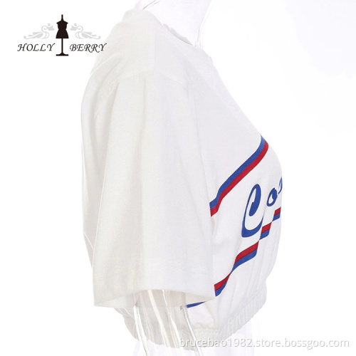 O-Neck Letter Printing High Waist Women Blouse Tops